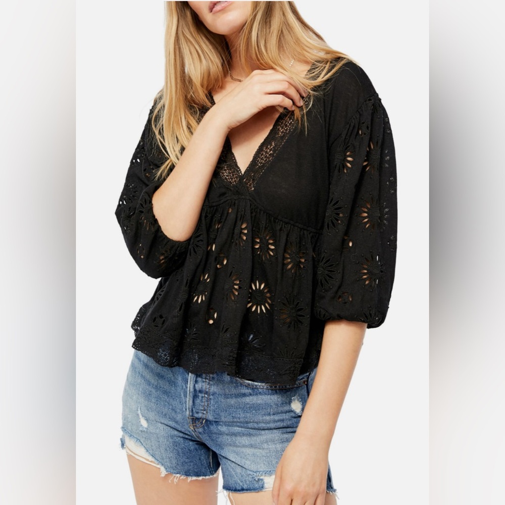 Free People Black Eyelet Blouse